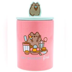 Pusheen Cat Pink Ceramic Treat Jar Canister Eat Dessert First Kawaii Kitchen NWT